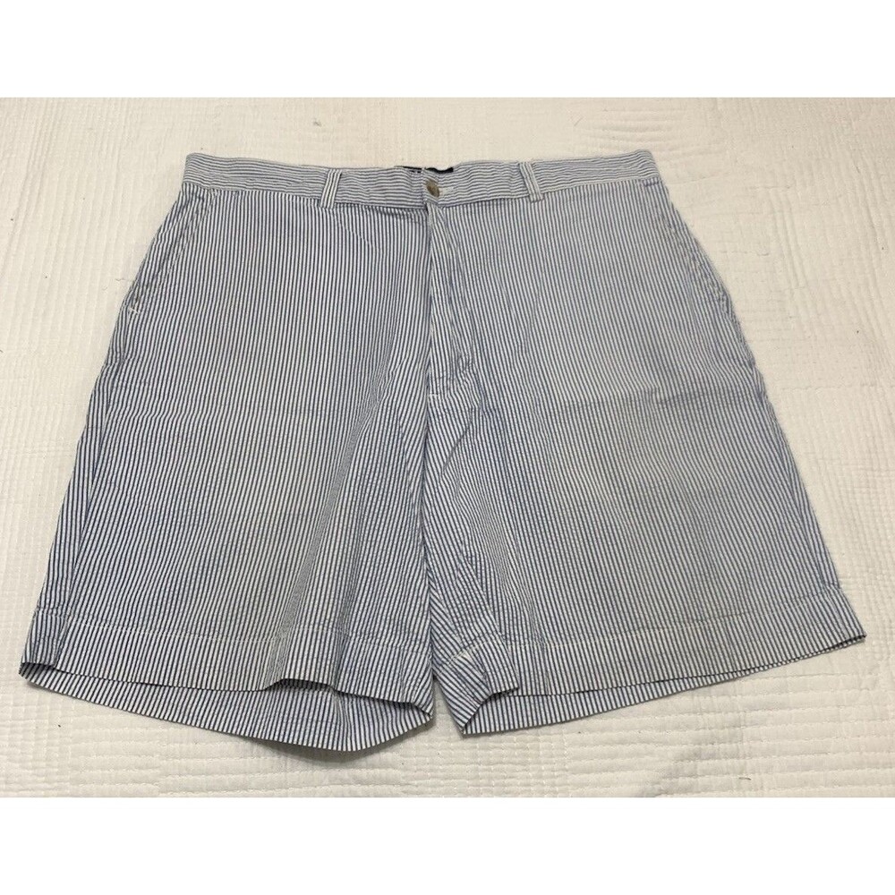 Polo Ralph Lauren Seersucker Striped Chino Shorts Blue White Classic Mens 34